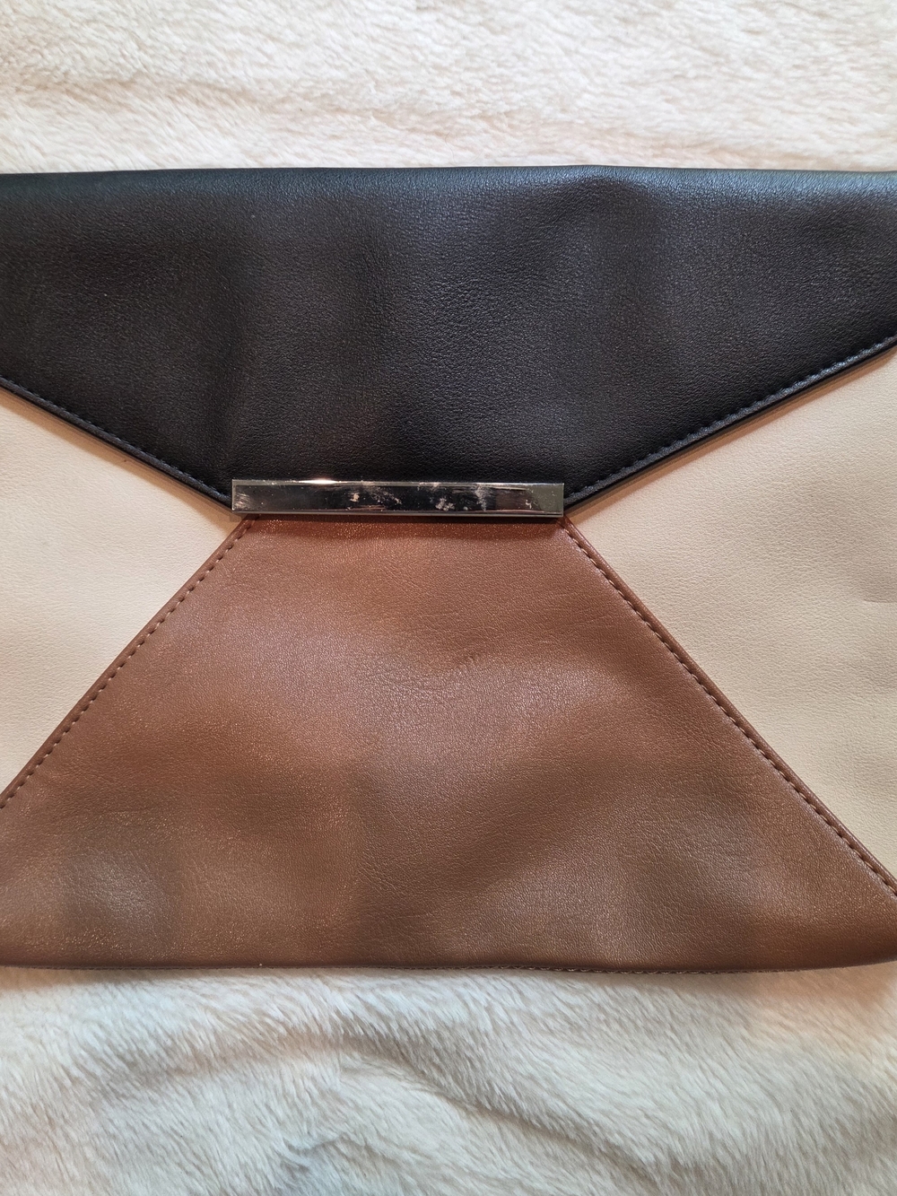 Express Tricolor Envelope Clutch - Black, Cream & Brown